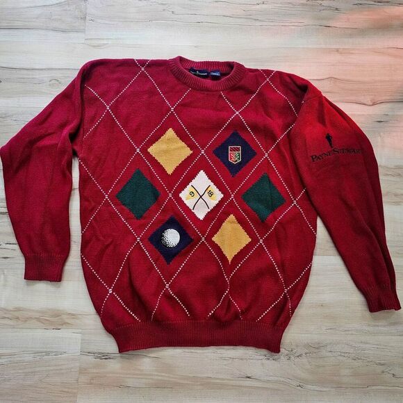 payne stewart Other - 90s Vintage Payne Stewart Red Argyle Embroidered Golf Sweater Size 2XLT